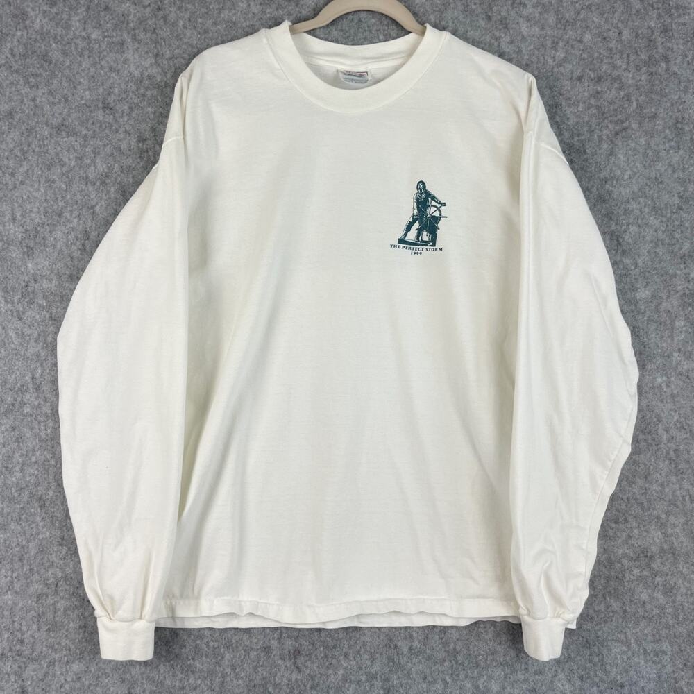 Vintage 1999 The Perfect Storm Movie‎ Promo White Long Sleeve T-Shirt Mens XL